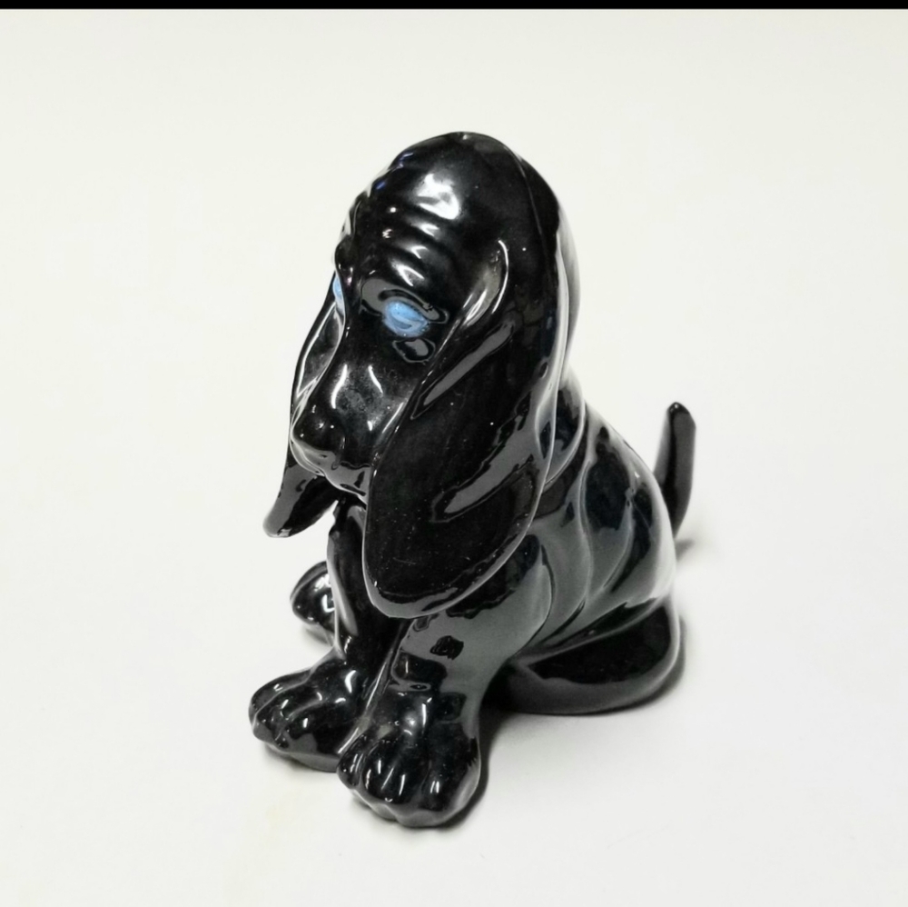 Sad Black Blue-Eyed Hound Dog Figurine Basset Hound Puppy